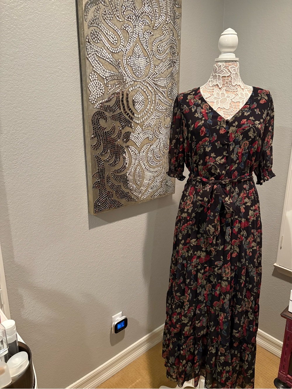Ralph Lauren Black Maxi Dress with Red Floral Print